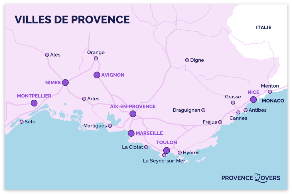Mappa delle città della Provenza con autostrade