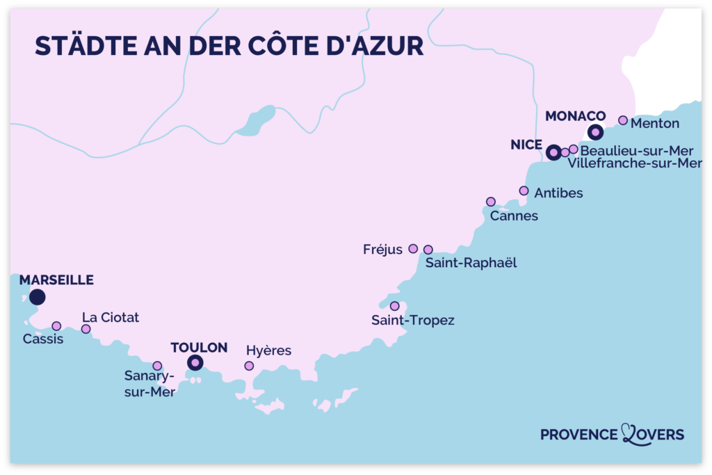 Karte der besten Städte an der Côte d'Azur