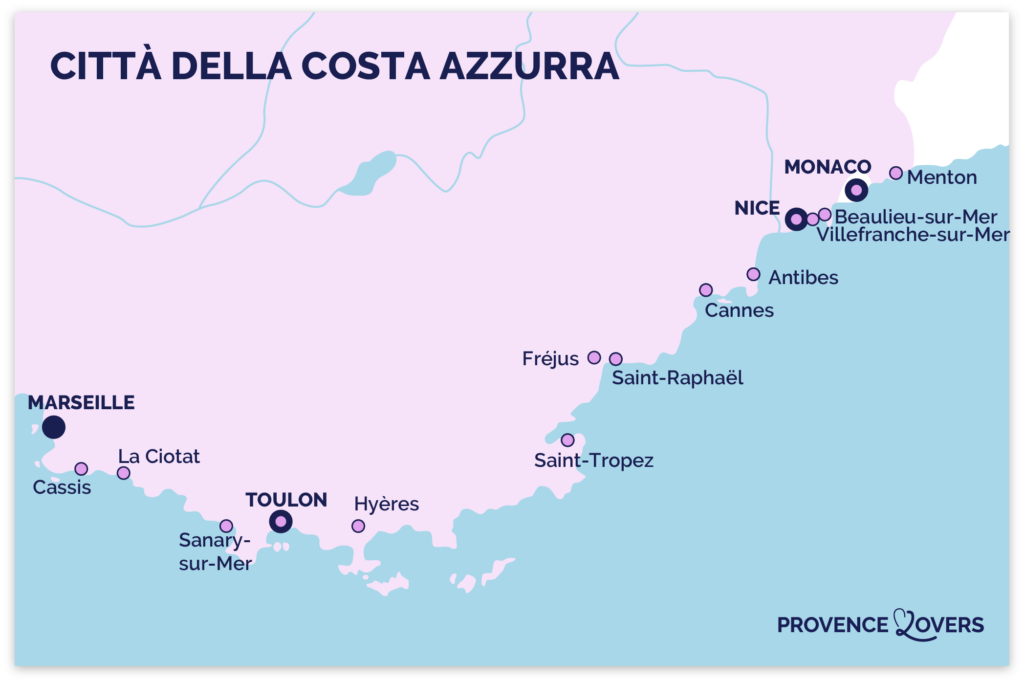 mappa delle migliori città della Costa Azzurra