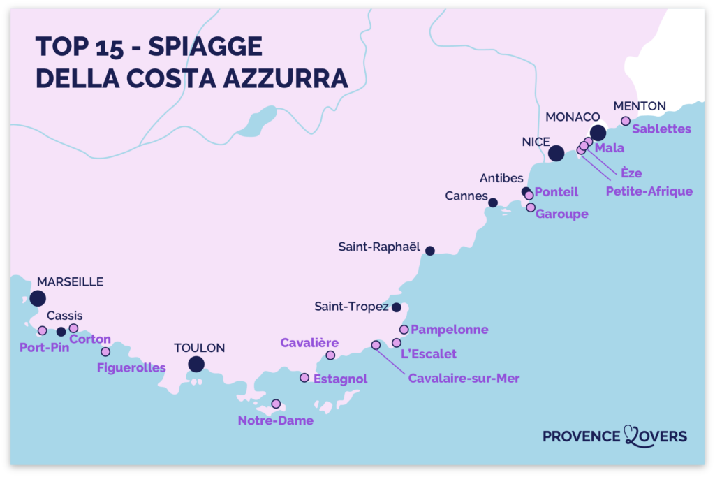 Mappa delle migliori spiagge della Costa Azzurra