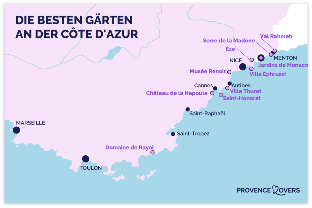 Karte der besten Gärten an der Côte d'Azur