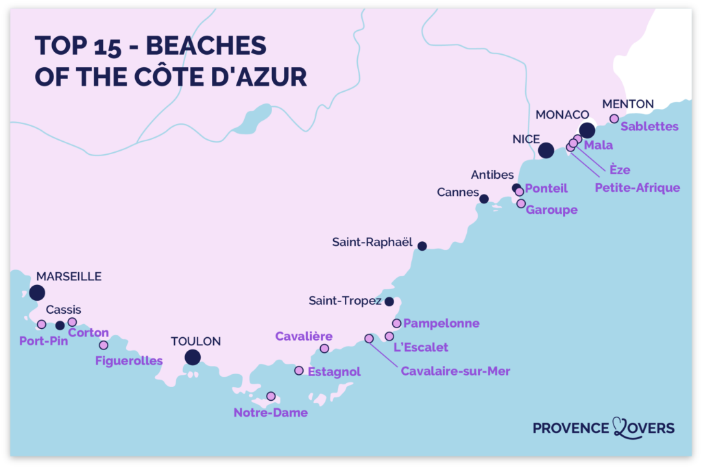 Map of best Côte d'Azur beaches