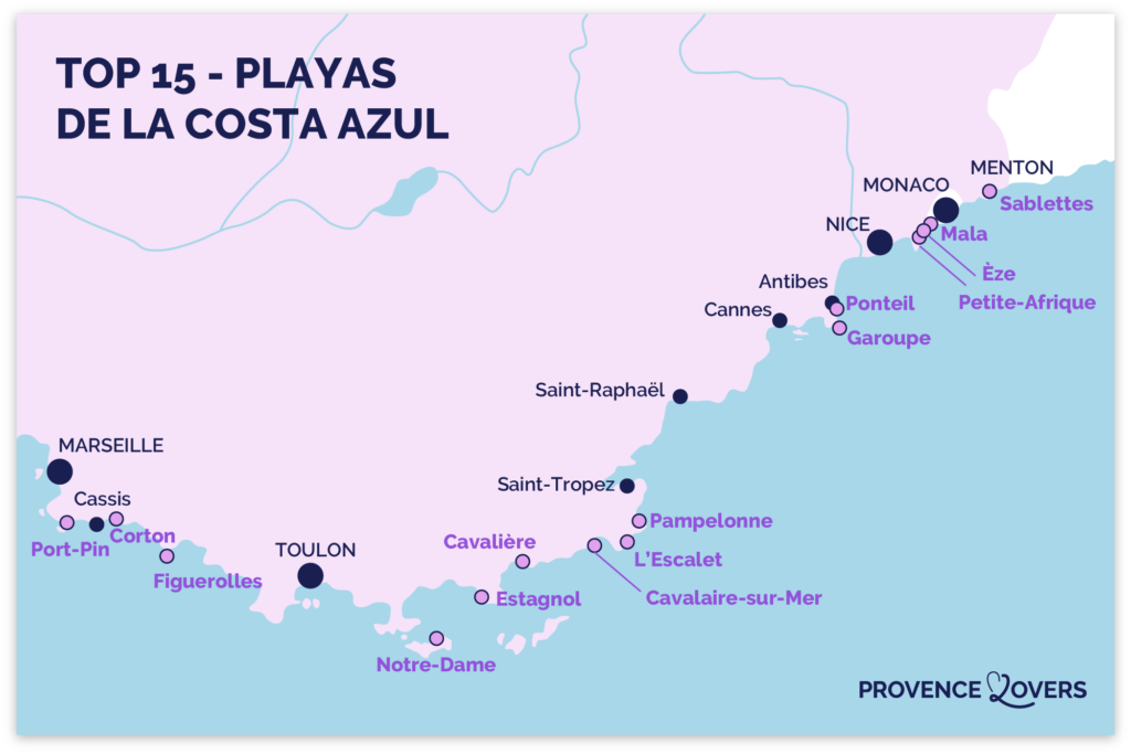 Mapa de las mejores playas de la Costa Azul