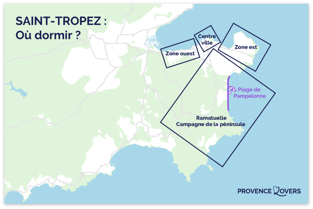 Carte des meilleurs quartiers et zones où dormir à Saint-Tropez.