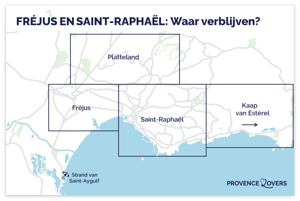 Kaart van de beste plekken om te verblijven in Fréjus en Saint-Raphaël.