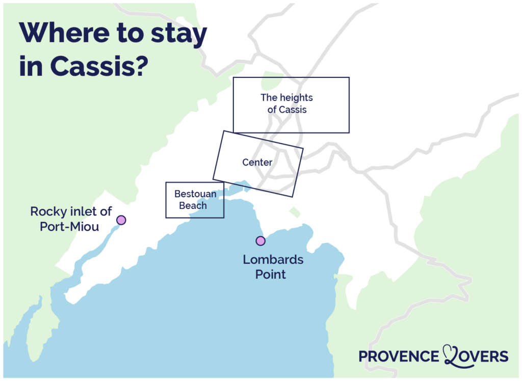 Map of the best areas to stay in Cassis.