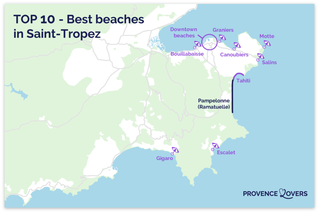 Map of Saint-Tropez's best beaches.