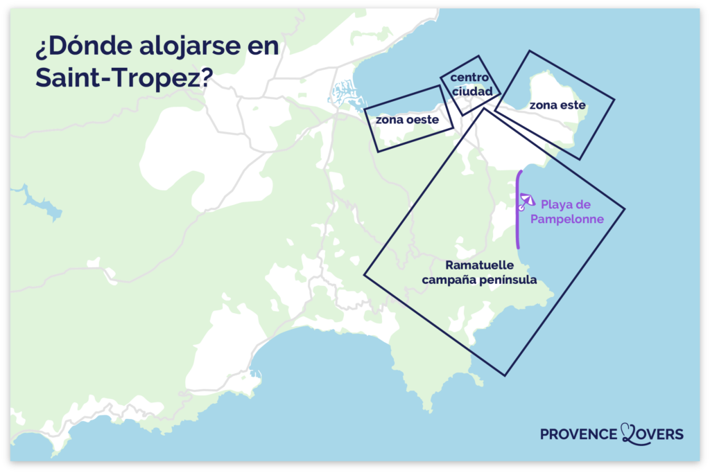 Mapa de las mejores zonas para alojarse en Saint-Tropez.