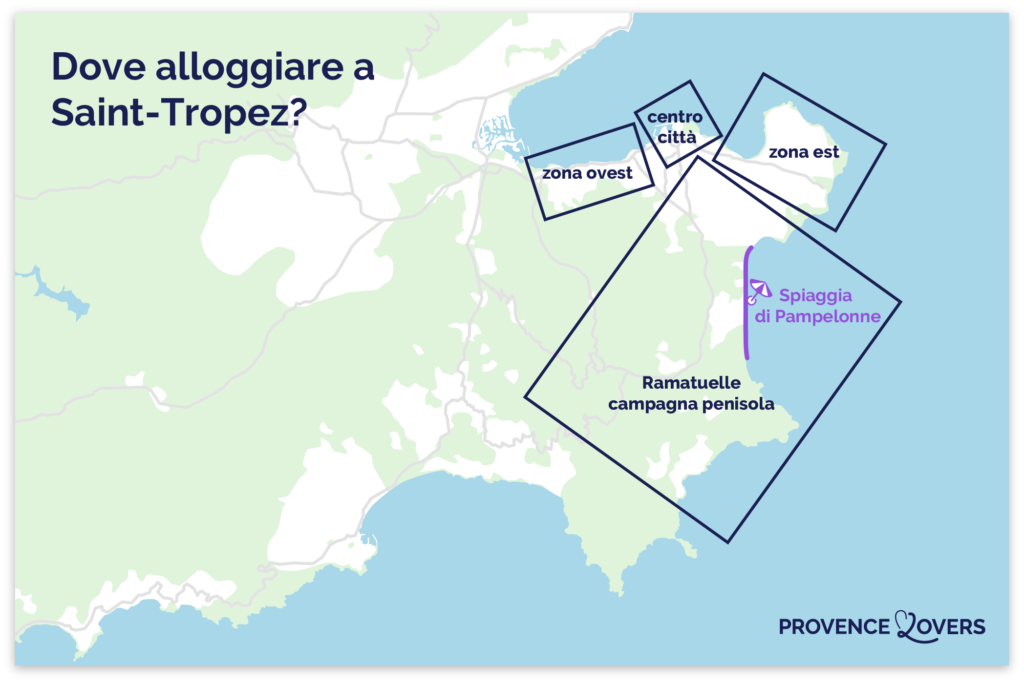 Mappa delle migliori aree in cui soggiornare a Saint-Tropez.