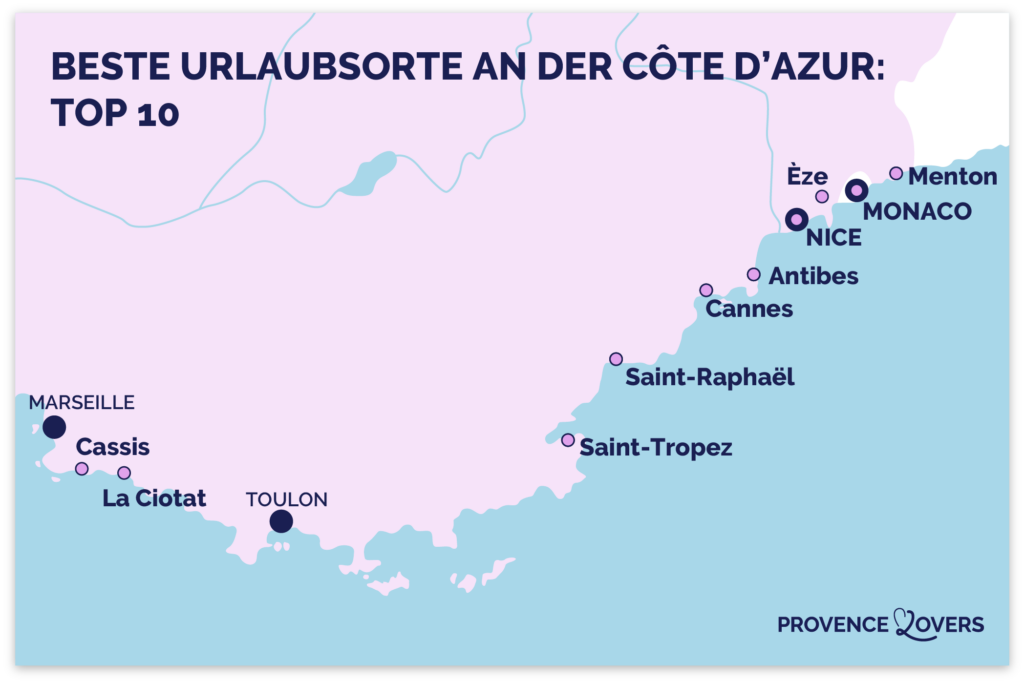 Karte der besten Reiseziele an der Côte d'Azur