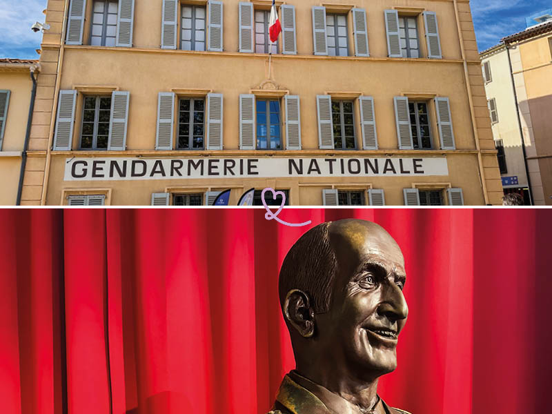 Gevel en interieur van het Gendarmerie- en filmmuseum in Saint Tropez, Provence, Frankrijk