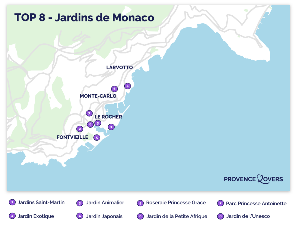 Carte des plus beaux jardins de Monaco.