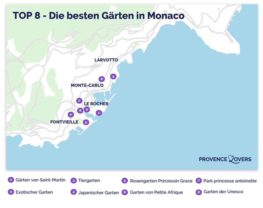 Karte der schönsten Gärten von Monaco.