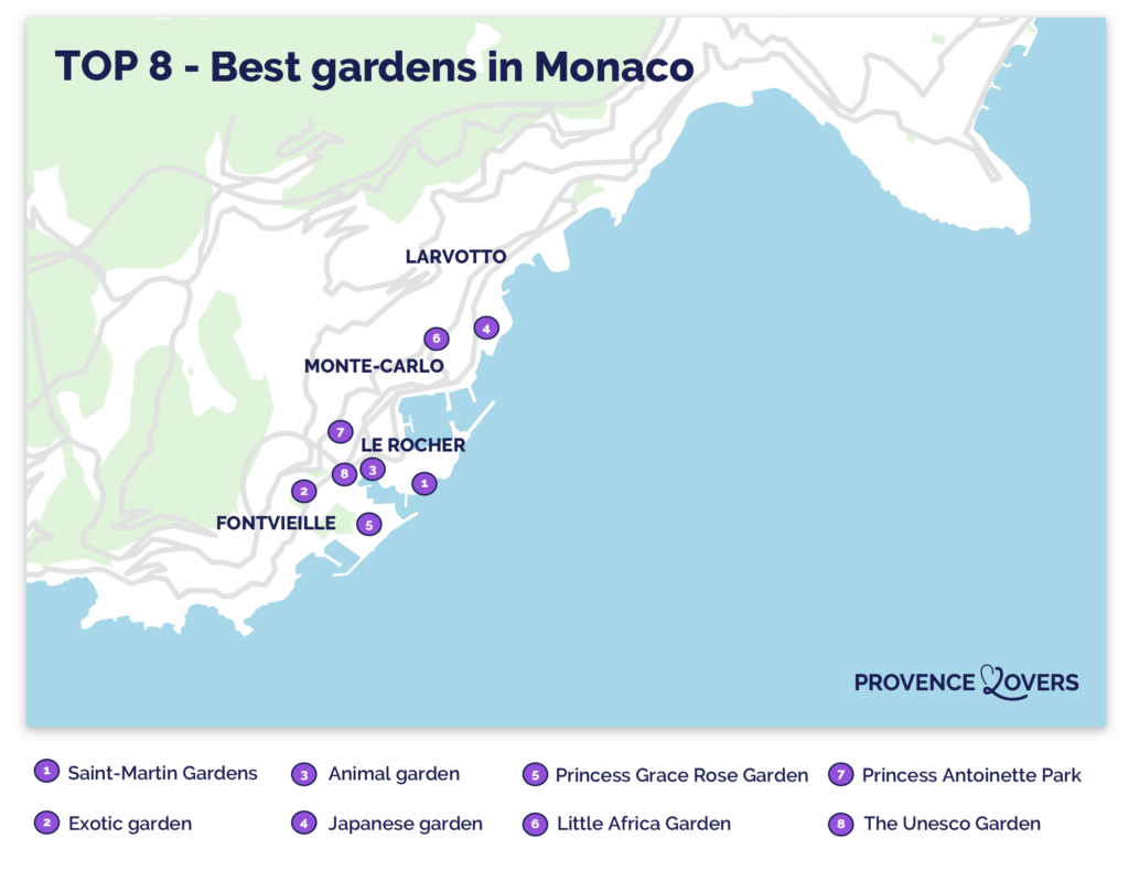 Map of Monaco's best gardens.
