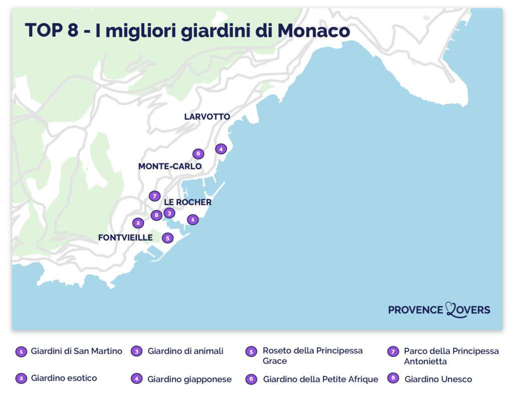 Mappa dei giardini più belli di Monaco.