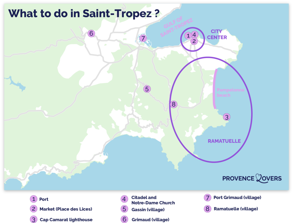 A map of the main things to do in Saint-Tropez.
