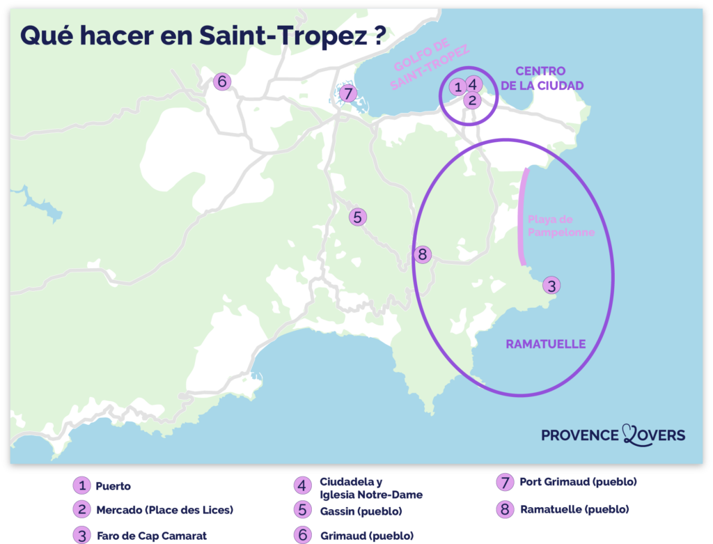 Un mapa de las principales cosas que hacer en Saint-Tropez.