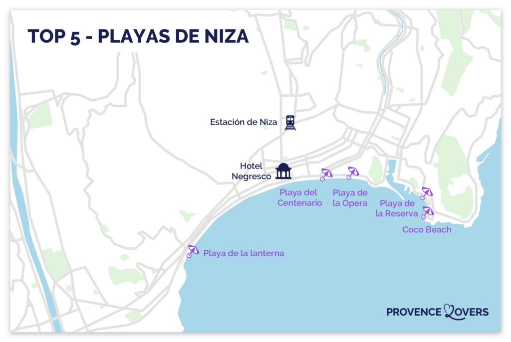 Mapa de las mejores playas de Niza.