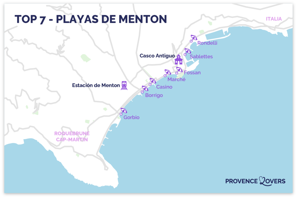 Mapa de las playas de Menton