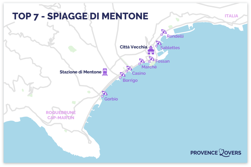 Mappa delle spiagge di Mentone