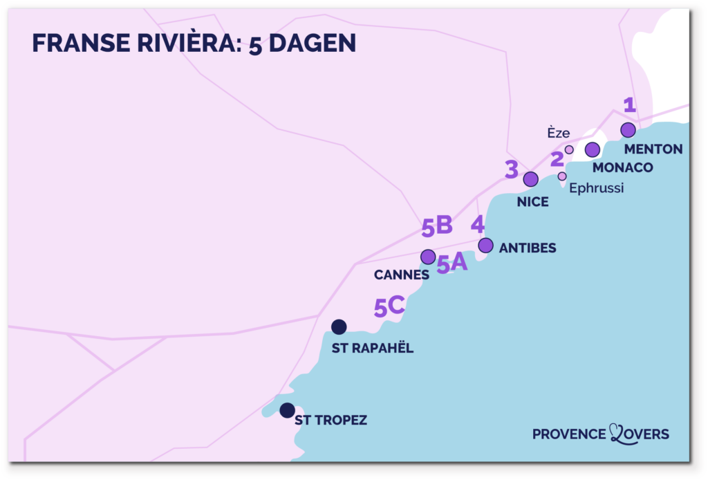 5-daagse kaart aan de franse riviera