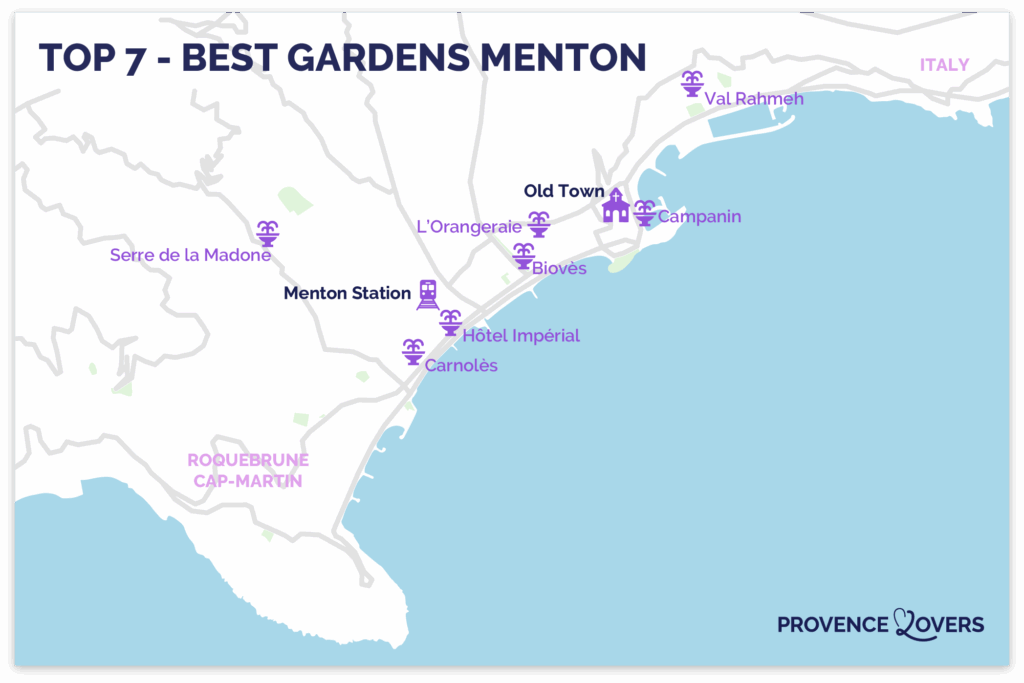 Map of Menton's most beautiful gardens