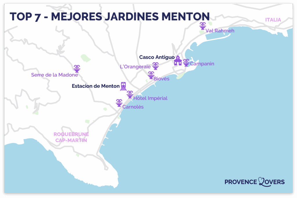 Mapa de los jardines más bonitos de Menton