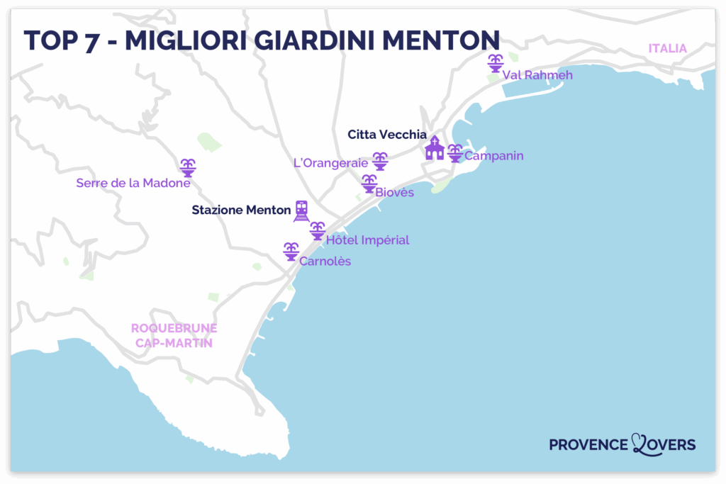 Mappa dei giardini più belli di Mentone