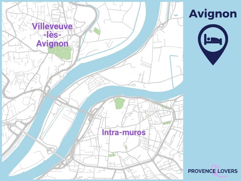 kaart van de wijken van Avignon of overnachtingsmogelijkheden